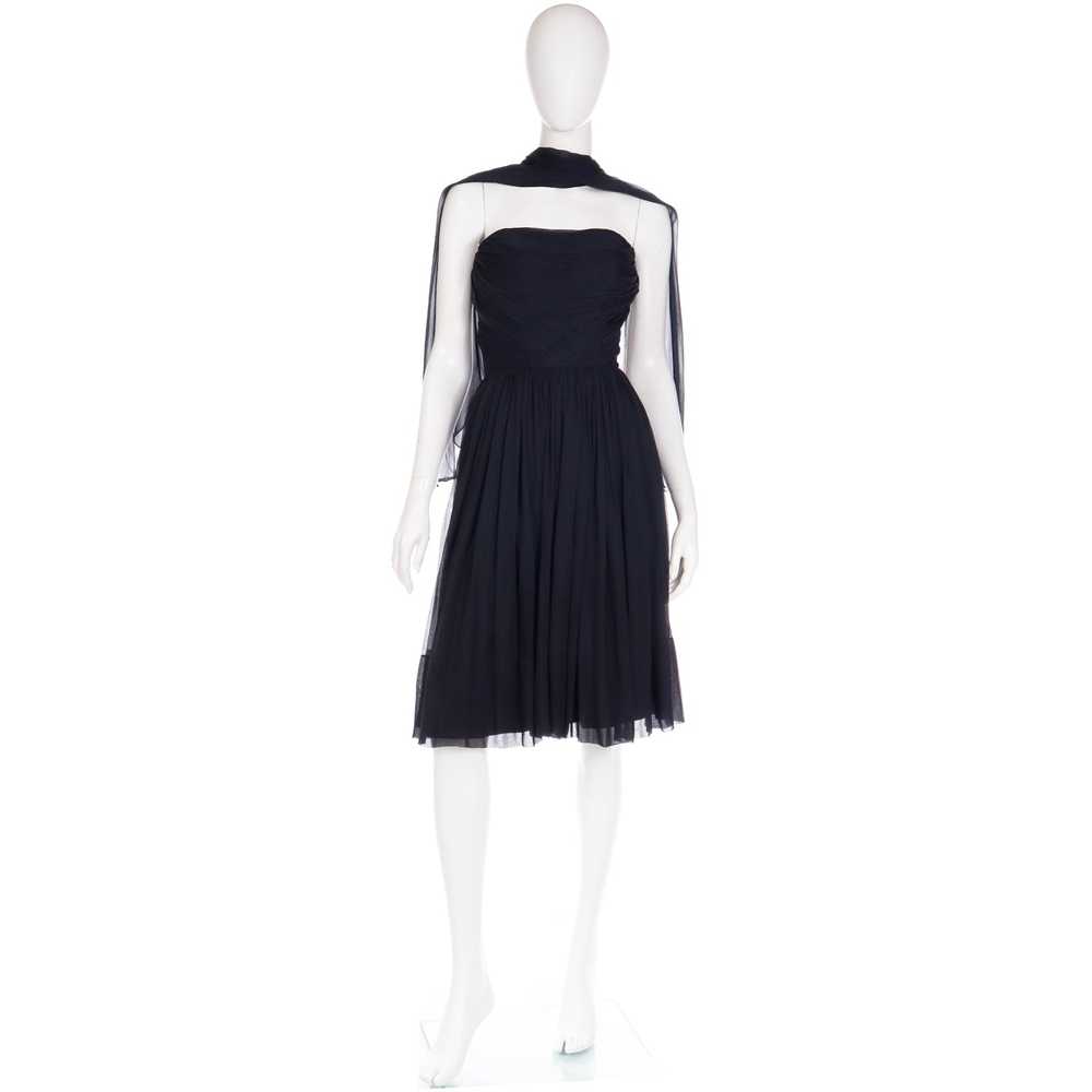 1960s Kay Selig Vintage Ruched Strapless Black Ch… - image 2