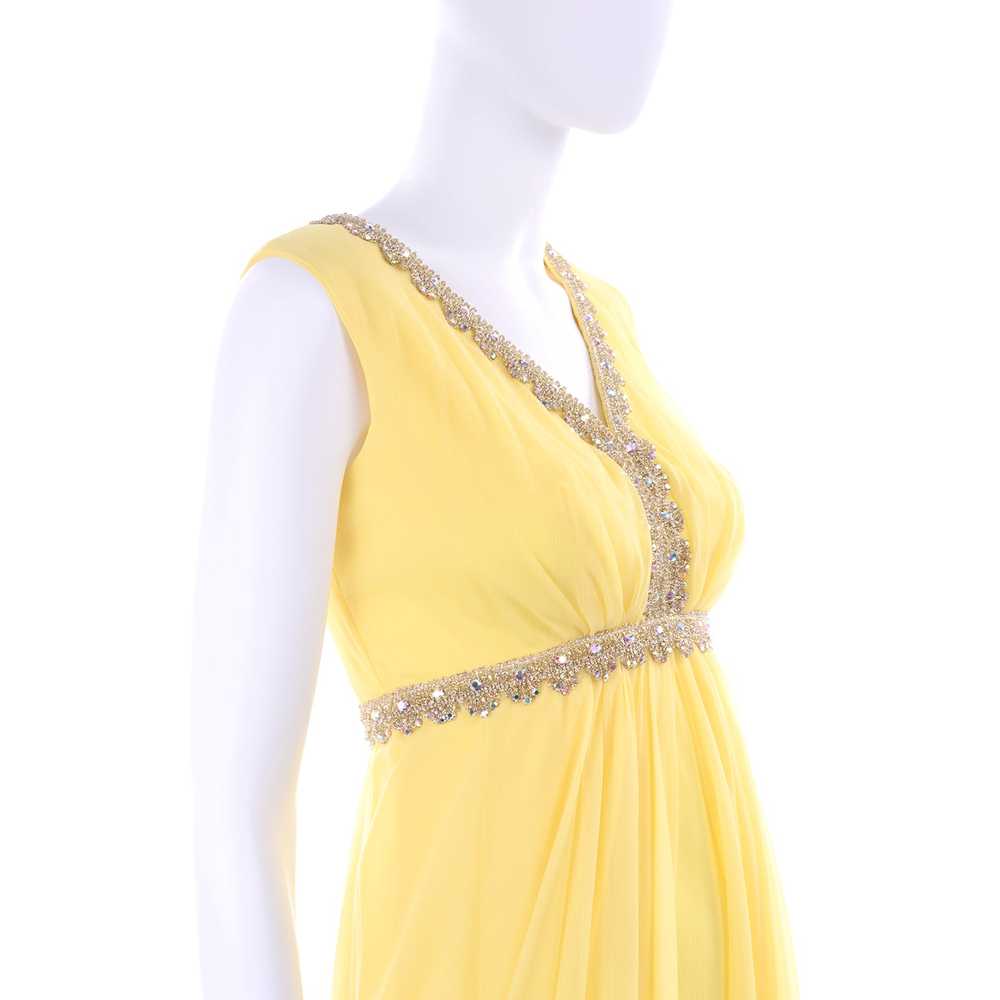 1960s Lemon Yellow Silk Chiffon Evening Dress w/ … - image 10