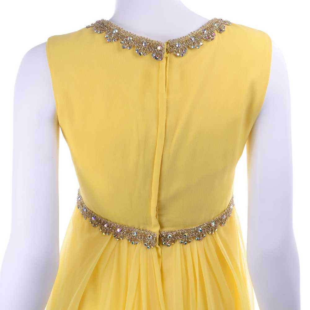 1960s Lemon Yellow Silk Chiffon Evening Dress w/ … - image 11
