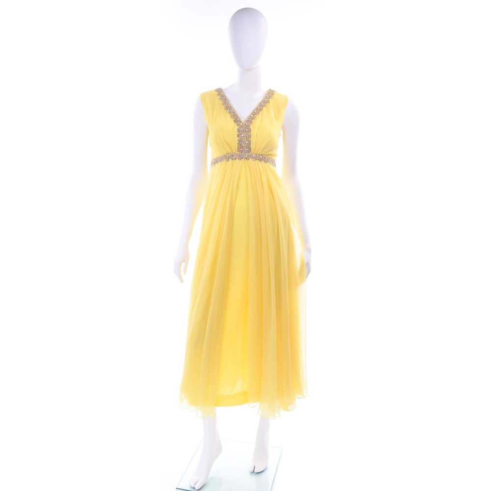 1960s Lemon Yellow Silk Chiffon Evening Dress w/ … - image 3