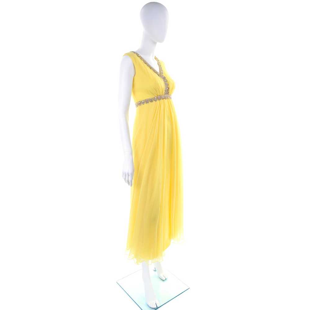1960s Lemon Yellow Silk Chiffon Evening Dress w/ … - image 4
