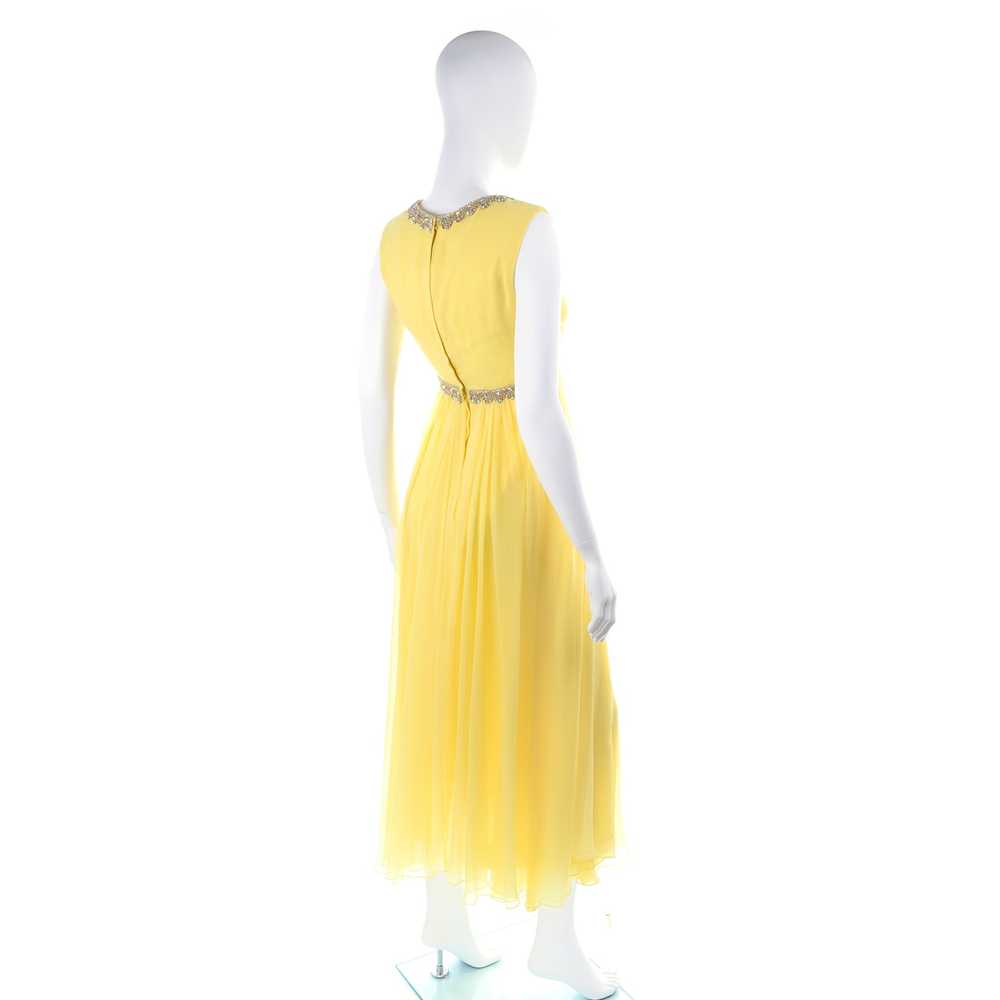 1960s Lemon Yellow Silk Chiffon Evening Dress w/ … - image 5