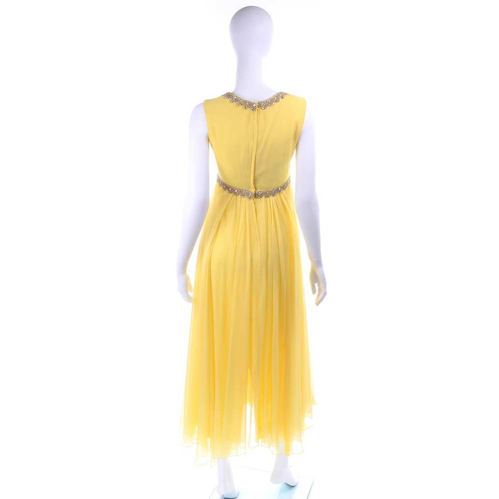1960s Lemon Yellow Silk Chiffon Evening Dress w/ … - image 6