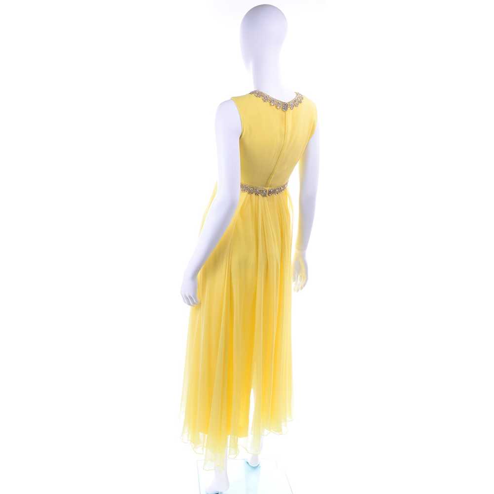 1960s Lemon Yellow Silk Chiffon Evening Dress w/ … - image 7