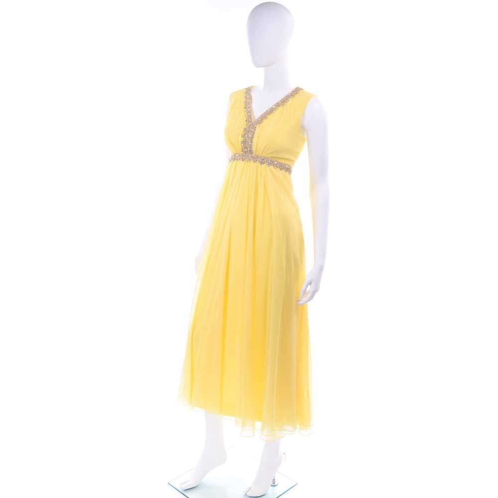 1960s Lemon Yellow Silk Chiffon Evening Dress w/ … - image 8