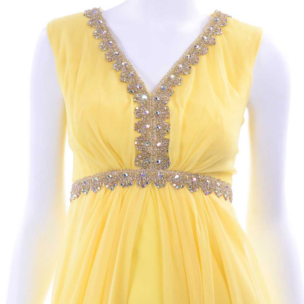 1960s Lemon Yellow Silk Chiffon Evening Dress w/ … - image 9