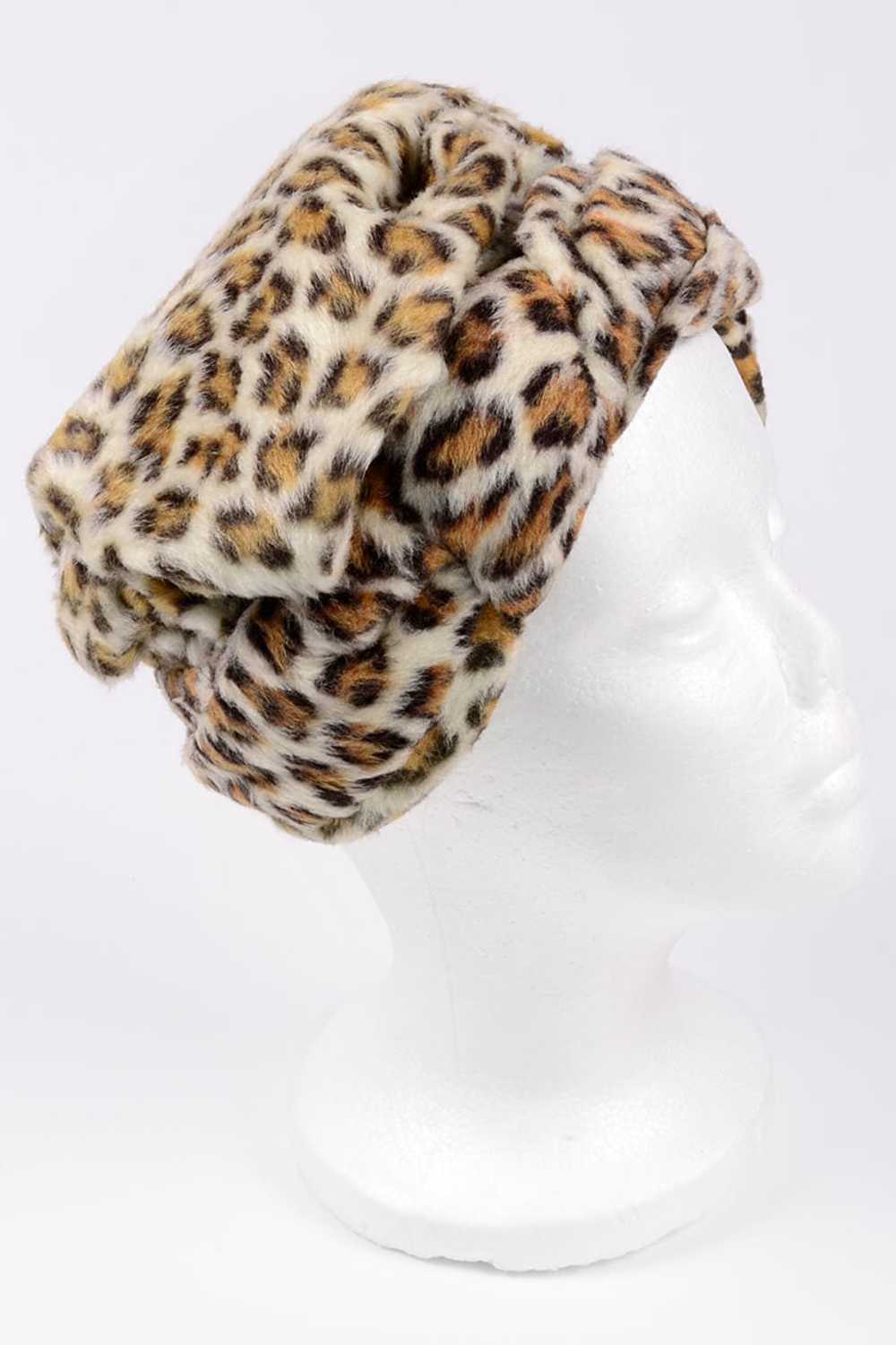 1960s Leopard Print Faux Fur Pill Box Hat - image 3