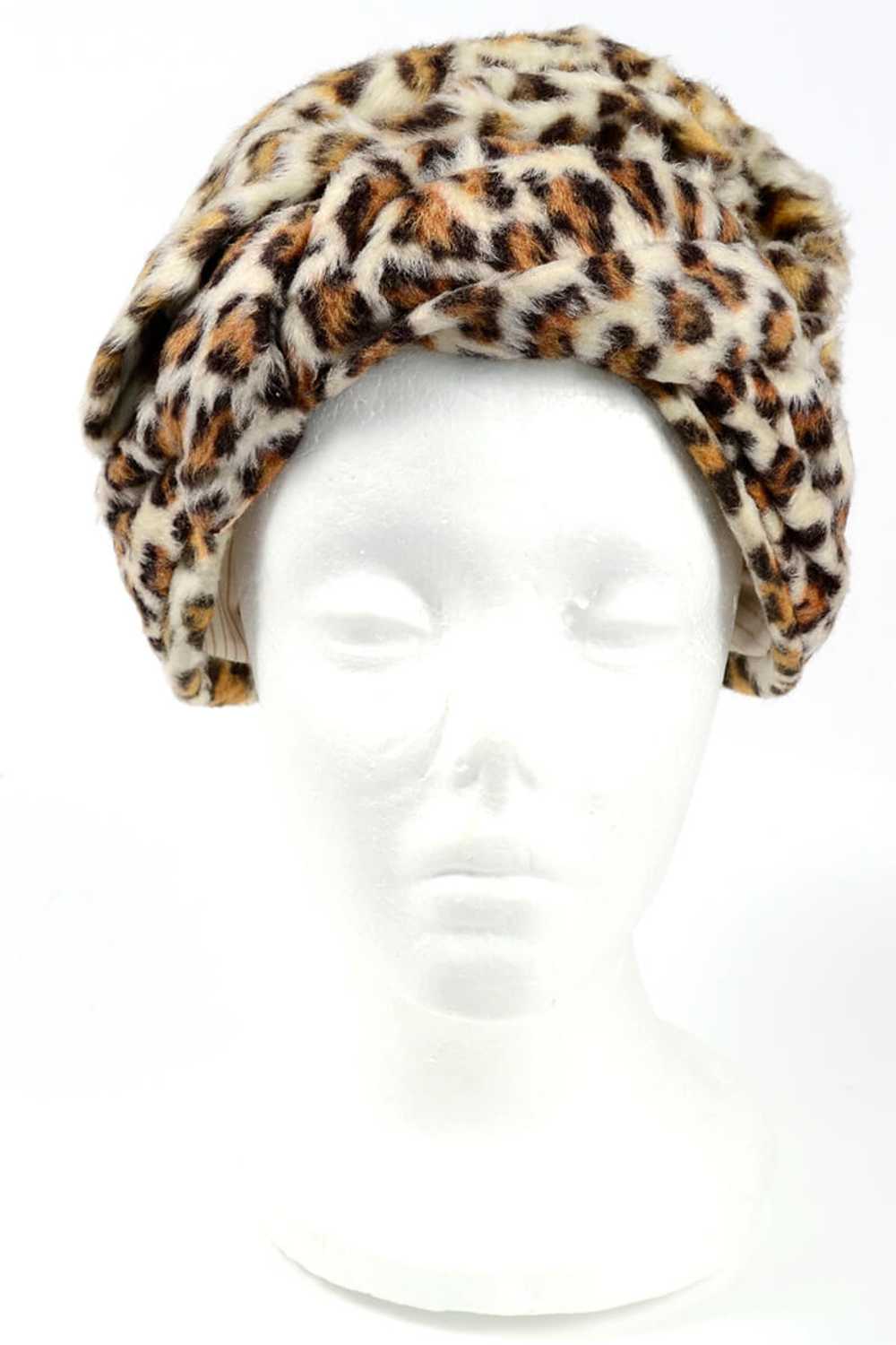 1960s Leopard Print Faux Fur Pill Box Hat - image 4