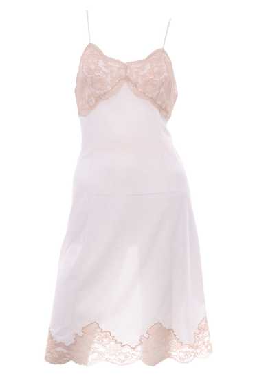 1960s Lord & Taylor White Slip Dress w/ Cream Lace