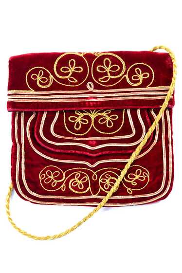 1960s Meyers Moroccan Red Velvet and Gold Handbag 