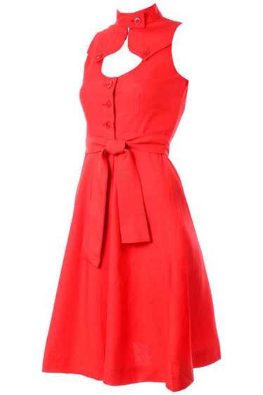 1960s Rodrigues Orange Red Silk Dress w/ Keyhole O