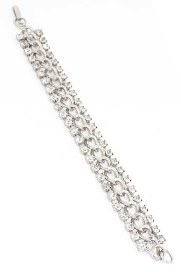 1960s Silver Chain Link Bracelet w/ Rows of Rhines
