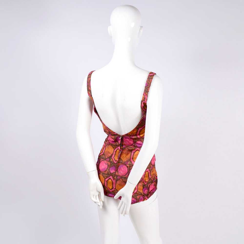 1960s Skylar Pink & Brown Abstract One Piece Swim… - image 6