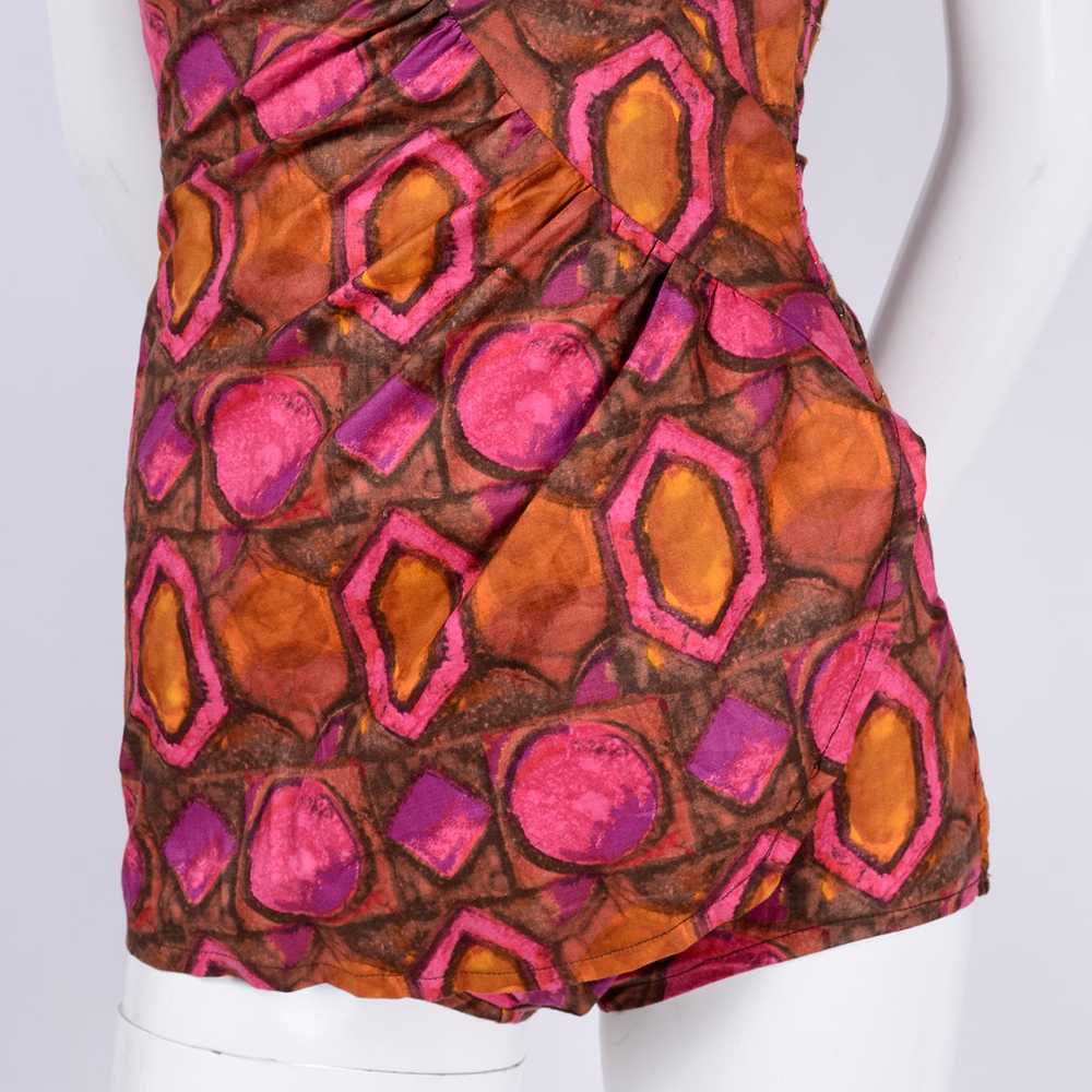 1960s Skylar Pink & Brown Abstract One Piece Swim… - image 9
