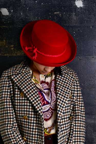 1960s Tina Too Red Wool Felt Hat Upturned Brim & C