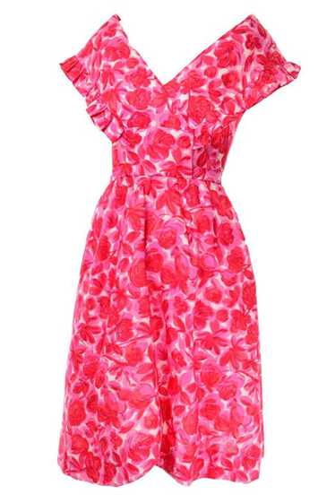1960s Vintage Pink Floral Silk Pinafore Style Ruff