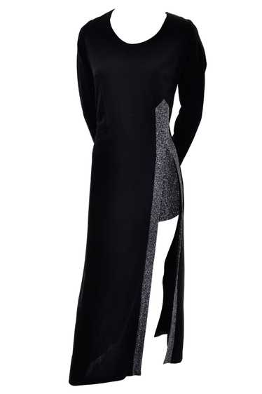 1970's Disco Vintage Black Dress with Slit and Sil