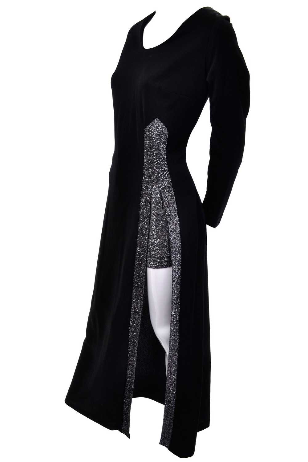 1970's Disco Vintage Black Dress with Slit and Si… - image 2