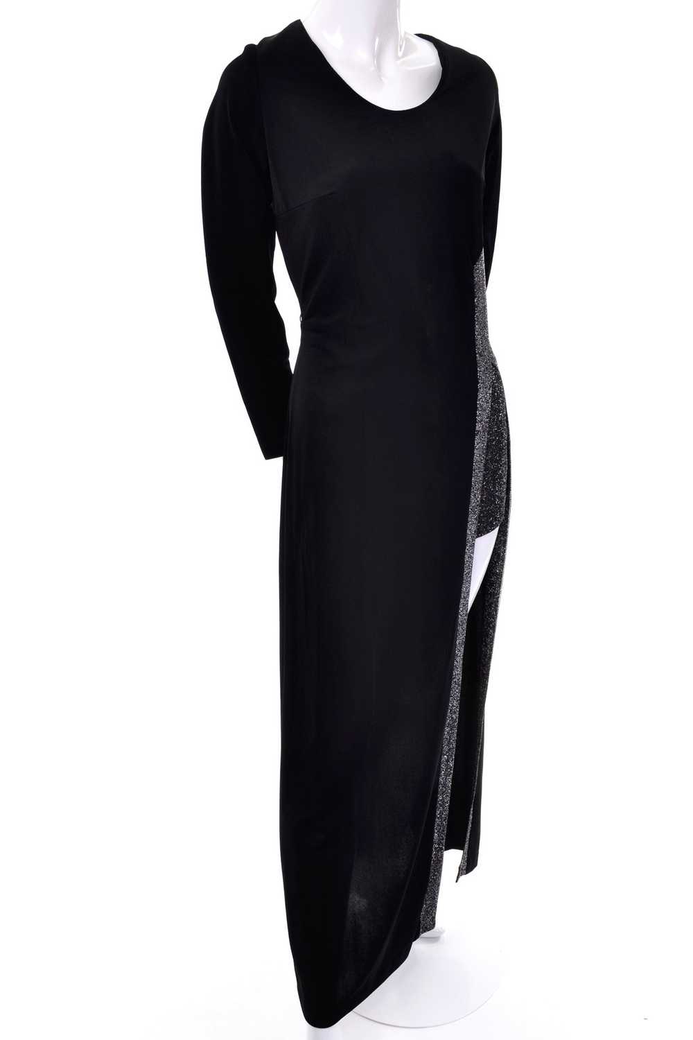 1970's Disco Vintage Black Dress with Slit and Si… - image 3