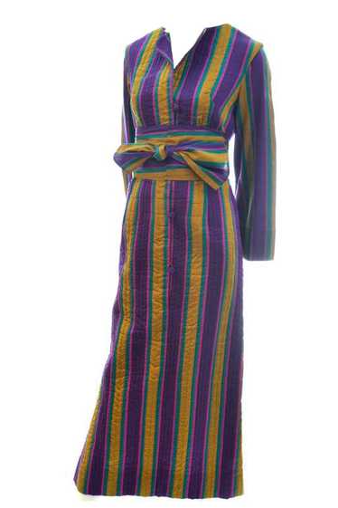 1970's Quilted Silk Vintage Caftan w/ Purple & Gol