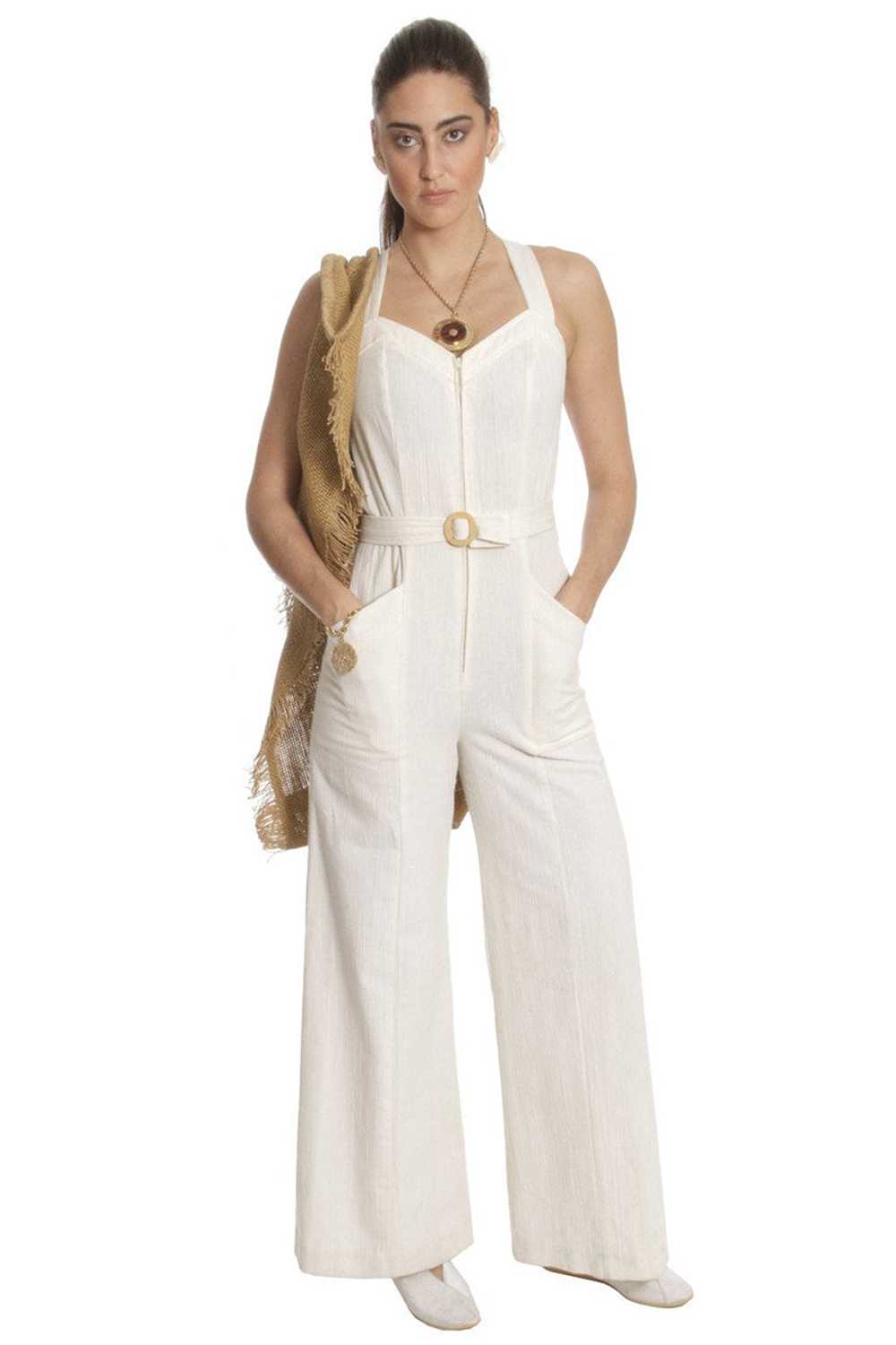 1970's Vintage Jumpsuit Sweetheart Neckline and P… - image 1