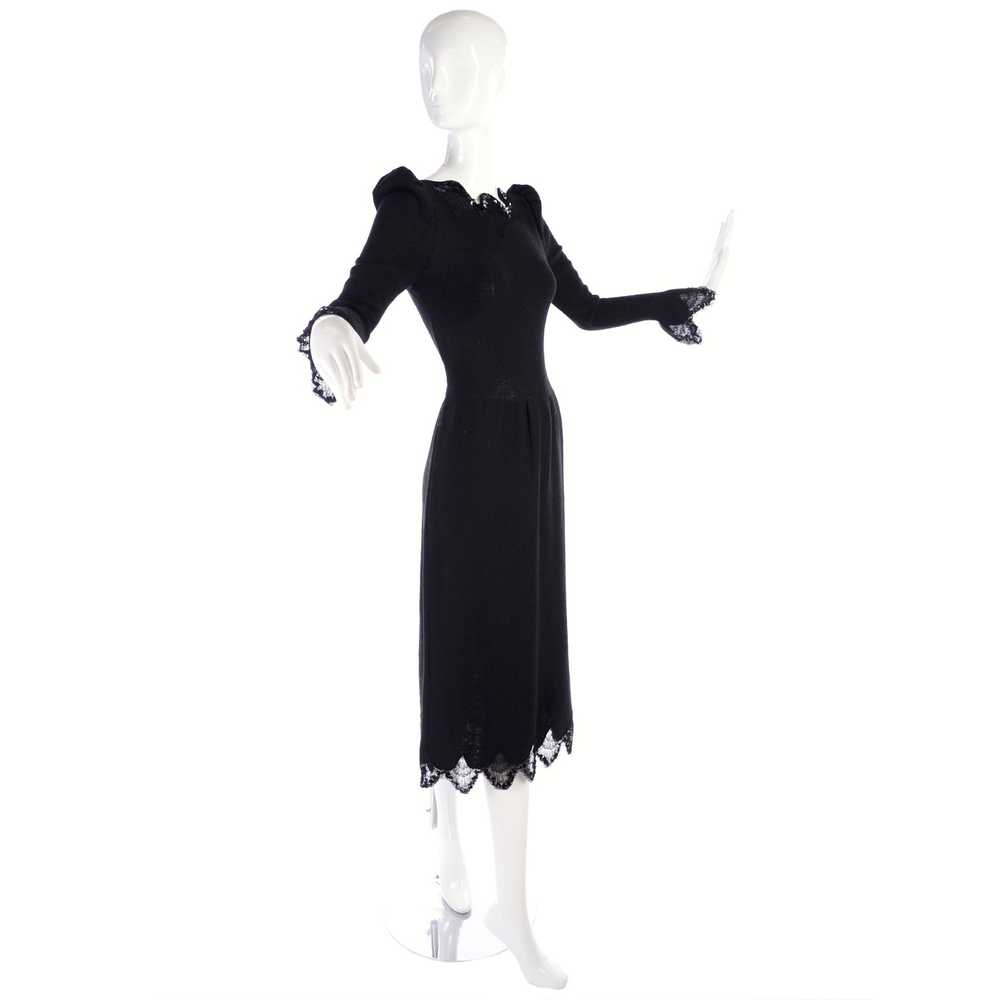1970s Adolfo Vintage Black Dress With Lace & Sequ… - image 2