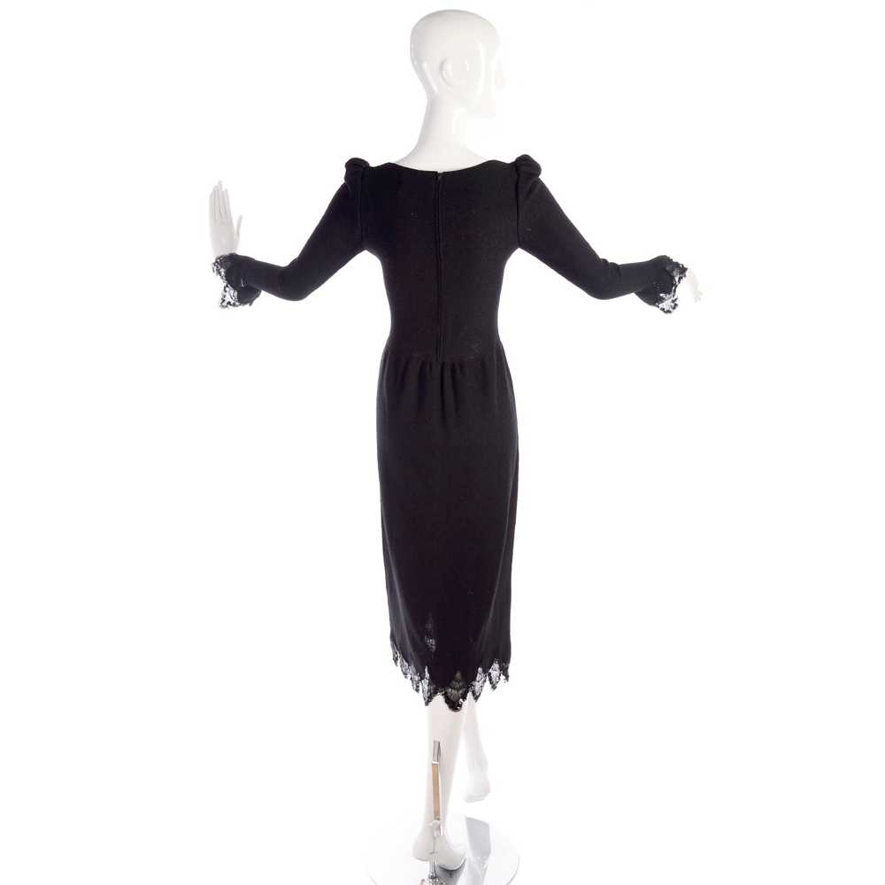 1970s Adolfo Vintage Black Dress With Lace & Sequ… - image 3