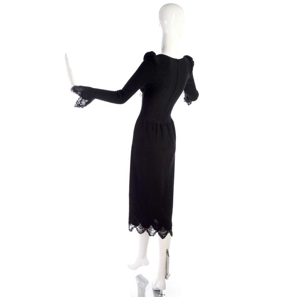 1970s Adolfo Vintage Black Dress With Lace & Sequ… - image 4