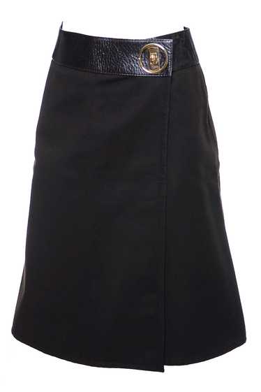 1970s Celine Paris Brown Skirt w/ Leather Trim & G