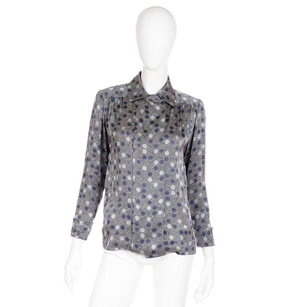 1970s Givenchy Grey Dot Silk Long Sleeve Blouse - image 2