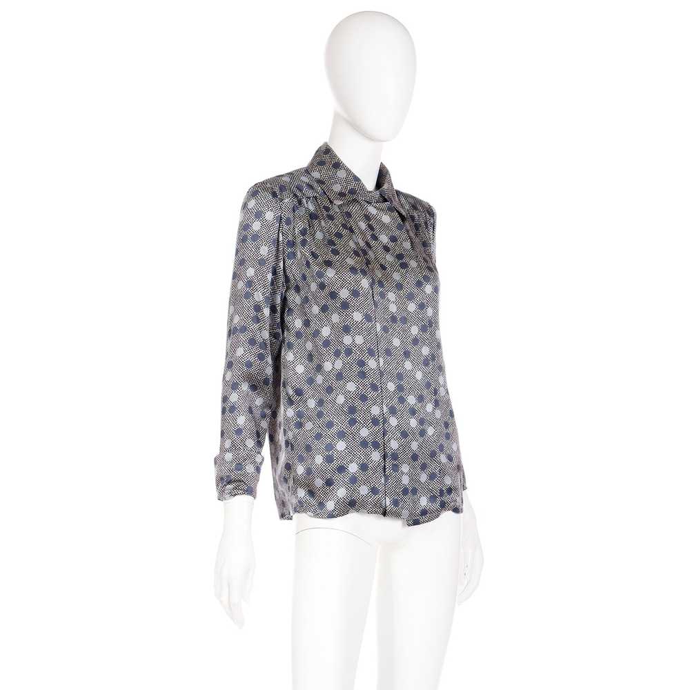 1970s Givenchy Grey Dot Silk Long Sleeve Blouse - image 3