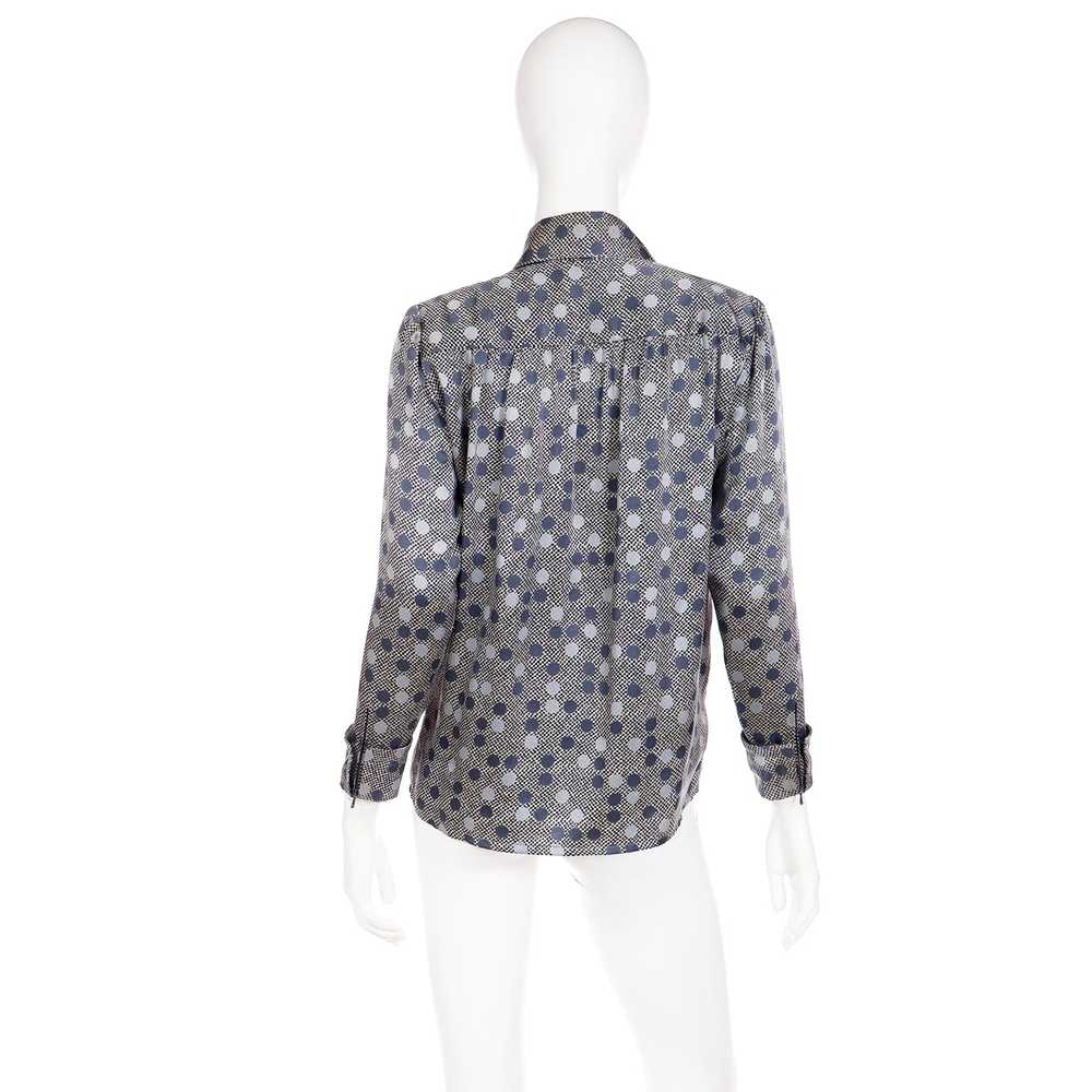 1970s Givenchy Grey Dot Silk Long Sleeve Blouse - image 4