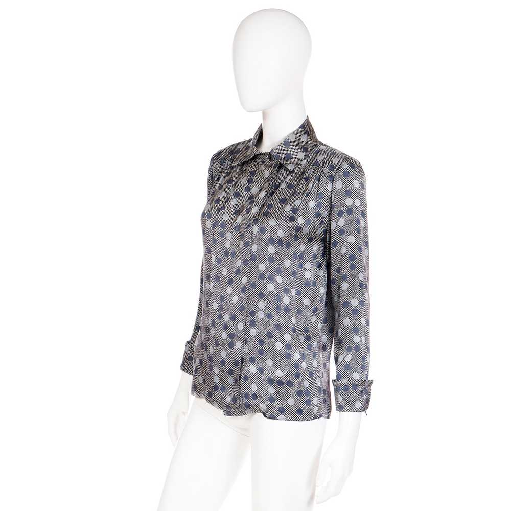 1970s Givenchy Grey Dot Silk Long Sleeve Blouse - image 5