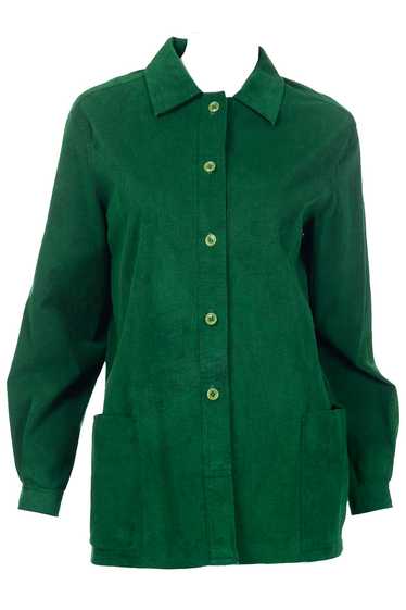 1970s Halston Green Ultrasuede Chore Jacket Style 