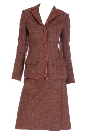 1970s Hermes Vintage Brown Tweed Jacket & Skirt Su