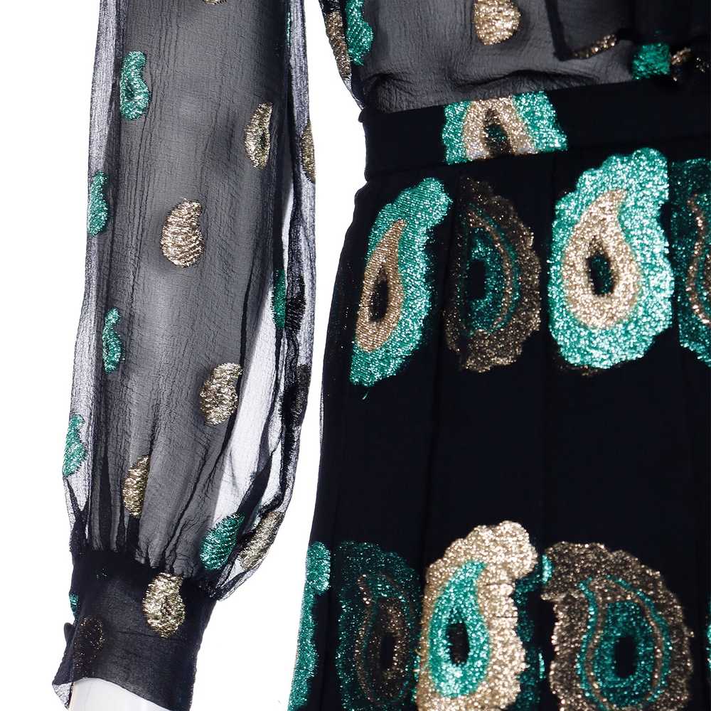 1970s Jean Patou Black Silk Dress w/ Metallic Pai… - image 12
