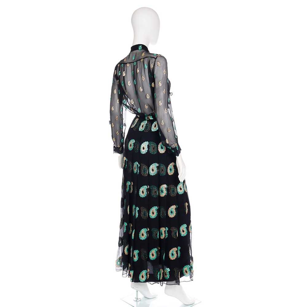 1970s Jean Patou Black Silk Dress w/ Metallic Pai… - image 4