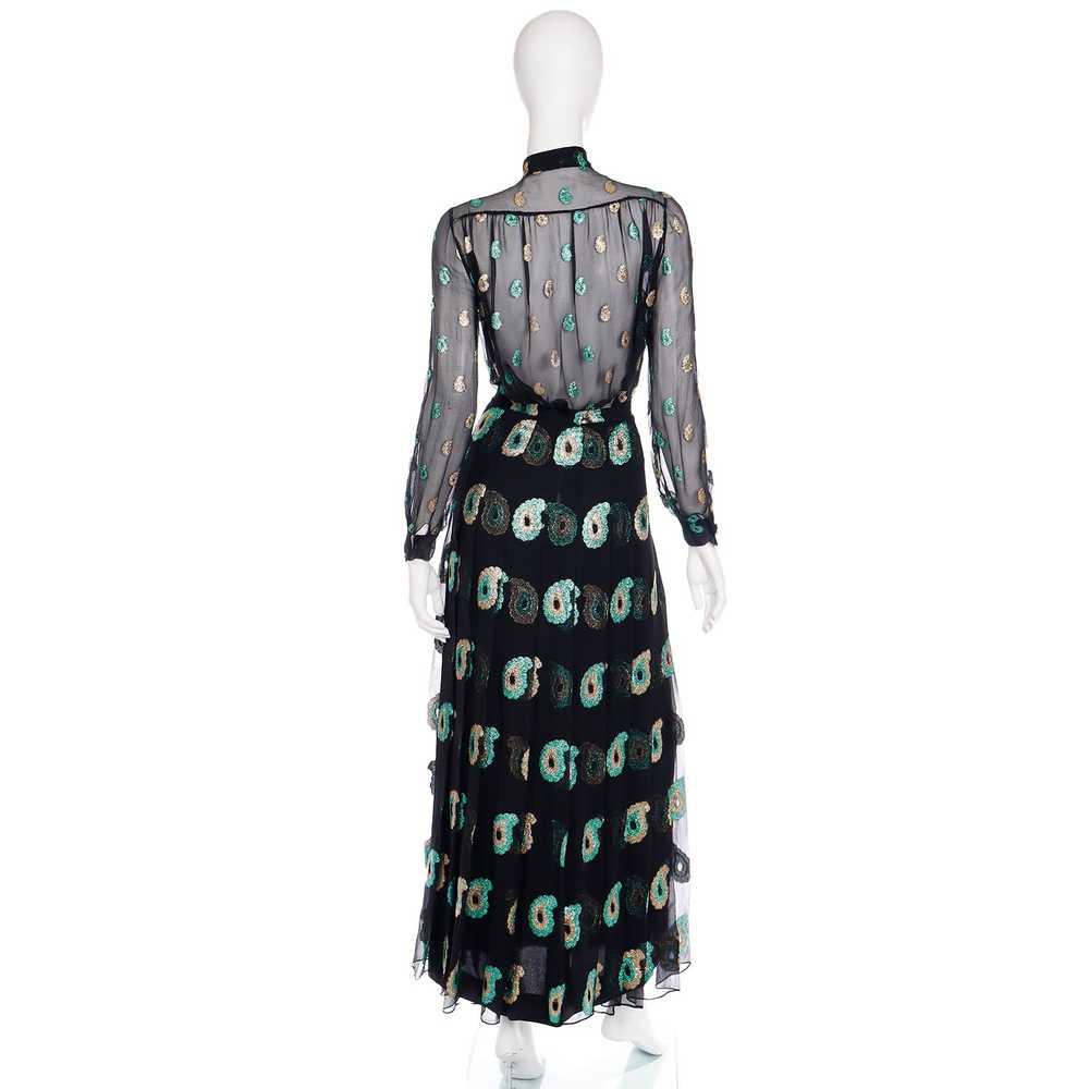 1970s Jean Patou Black Silk Dress w/ Metallic Pai… - image 5