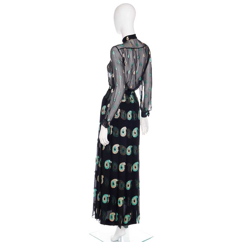 1970s Jean Patou Black Silk Dress w/ Metallic Pai… - image 6