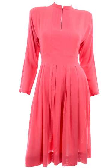 1970s Pauline Trigere Salmon Pink Dress w/ Keyhole