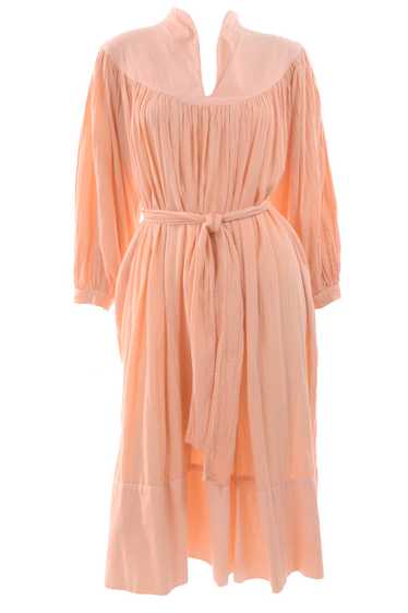 1970s Peach Cotton Gauze Gathered Yoke House Dress