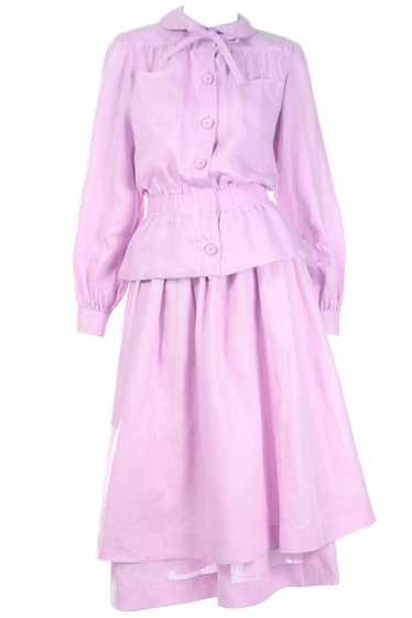 1970s Valentino Purple Linen 2 Pc Dress w Tiered S