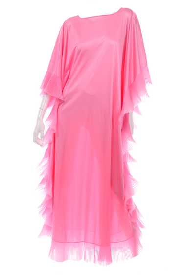 1970s Vanity Fair Pink House Dress w/ Pleated Ruff