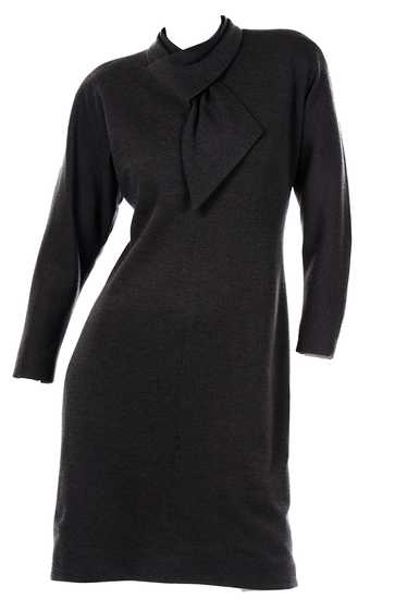 1970s Vintage William Travilla Charcoal Gray Dress