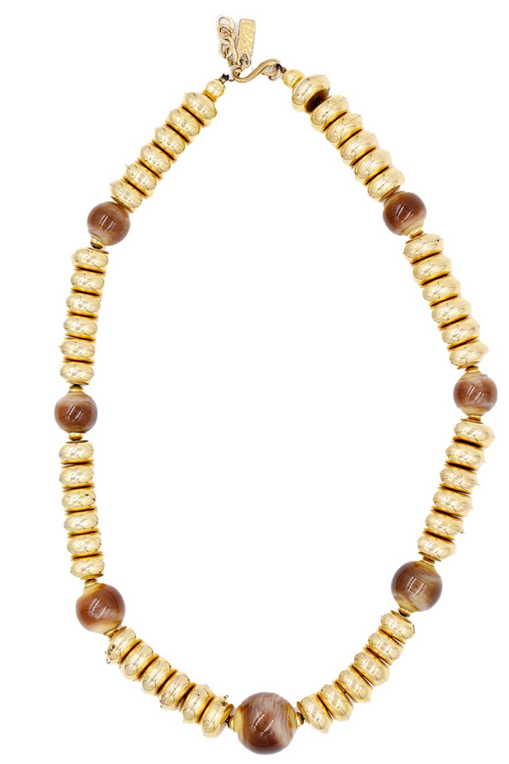 1970s YSL Vintage Gold Disc Bead Necklace W Brown… - image 1