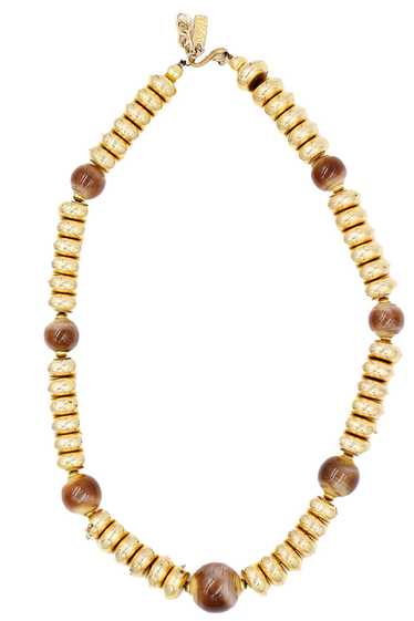 1970s YSL Vintage Gold Disc Bead Necklace W Brown… - image 1