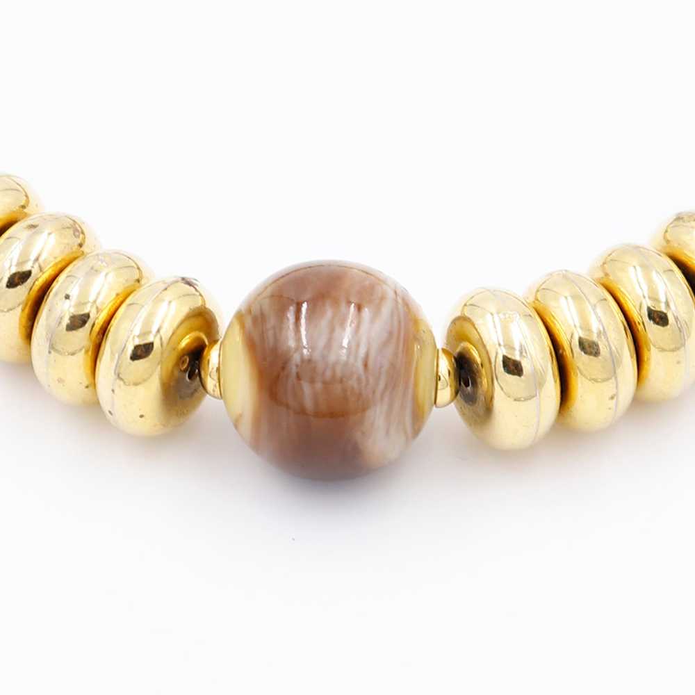 1970s YSL Vintage Gold Disc Bead Necklace W Brown… - image 2