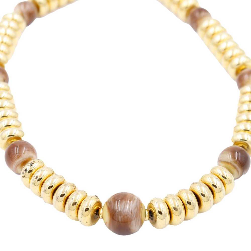 1970s YSL Vintage Gold Disc Bead Necklace W Brown… - image 4
