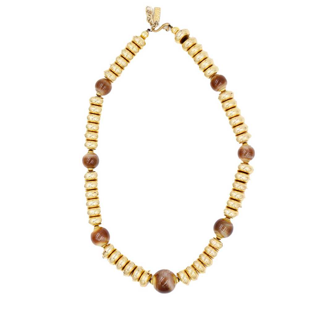1970s YSL Vintage Gold Disc Bead Necklace W Brown… - image 6