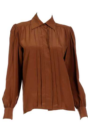 1970s Yves Saint Laurent Brown Silk Pleated Collar